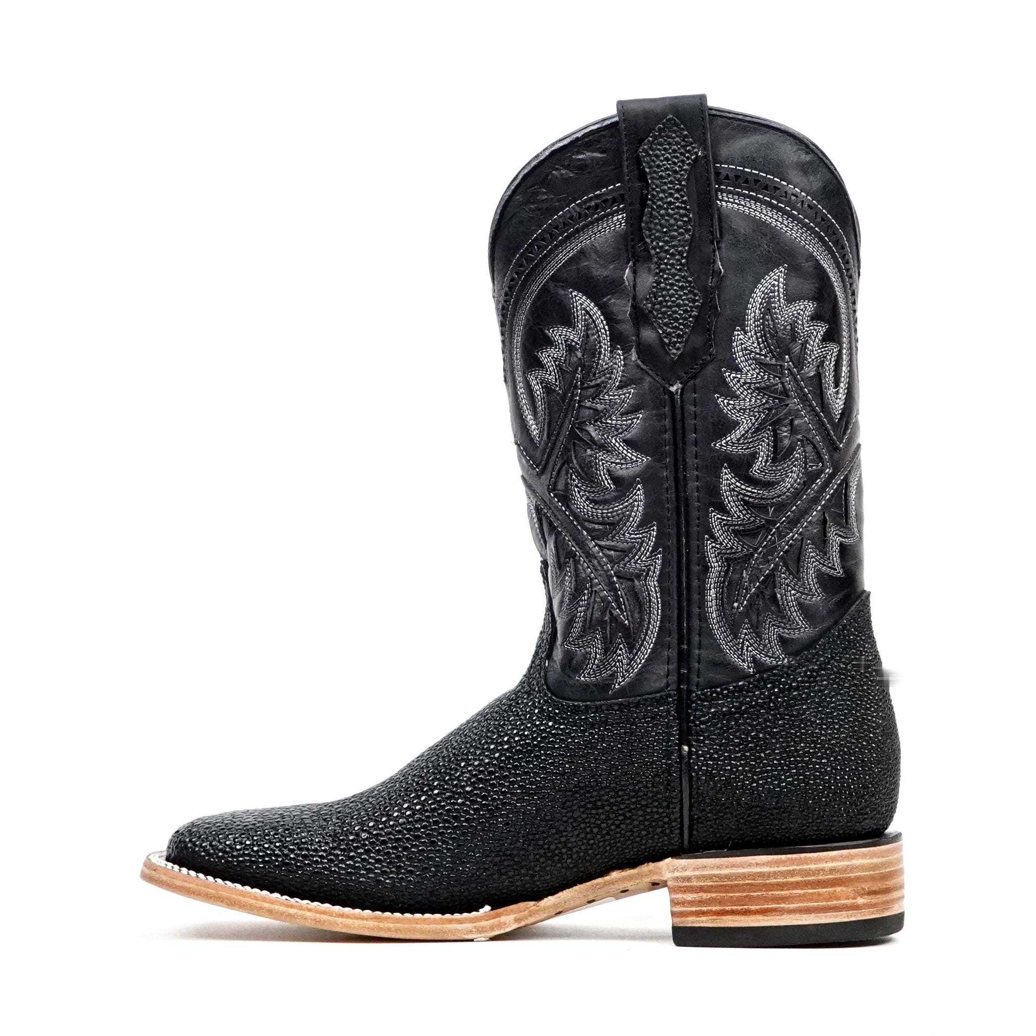 Stingray Black Boots - Embossed Leather - Square Toe (E442)