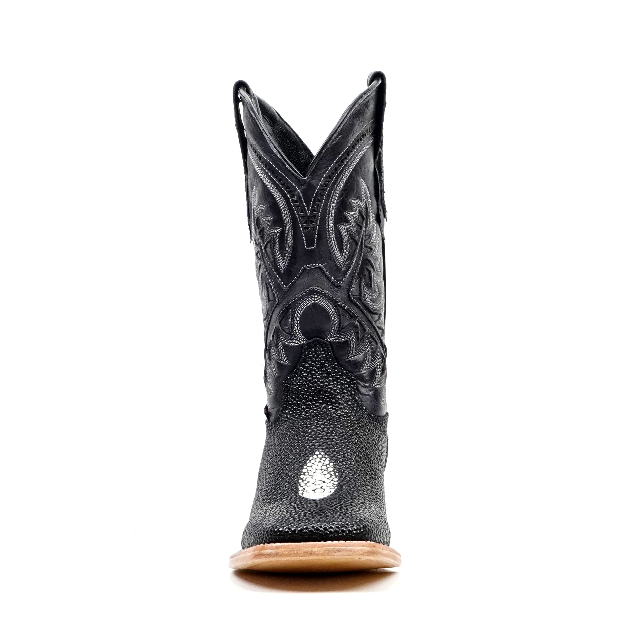 Stingray Black Boots - Embossed Leather - Square Toe (E442)