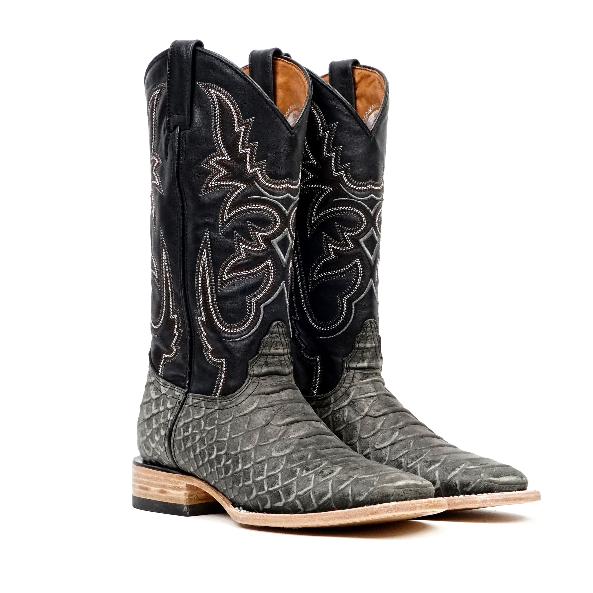 Jumbo Python Gray Boots - Embossed Leather - Square Toe (E943)