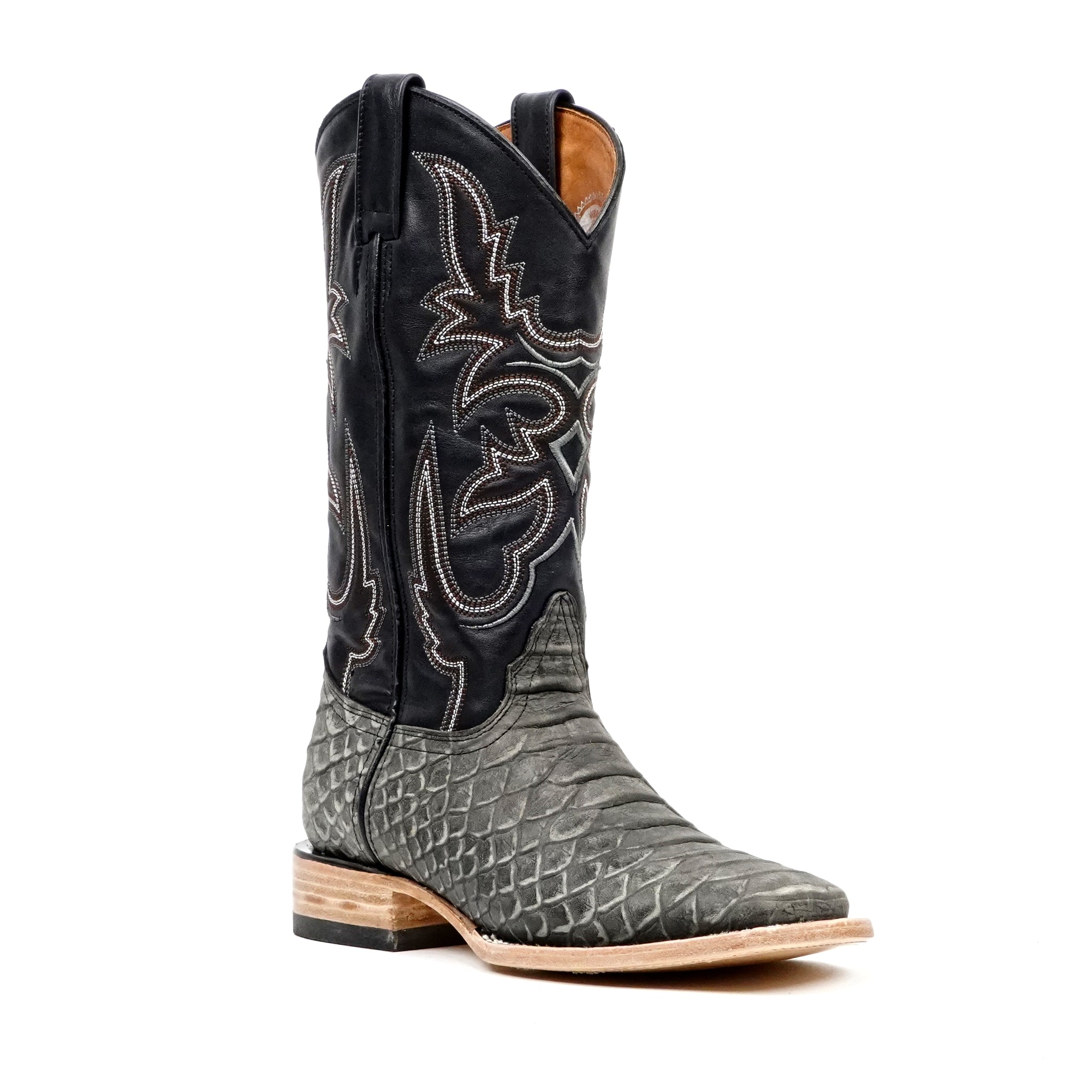 Jumbo Python Gray Boots - Embossed Leather - Square Toe (E943)
