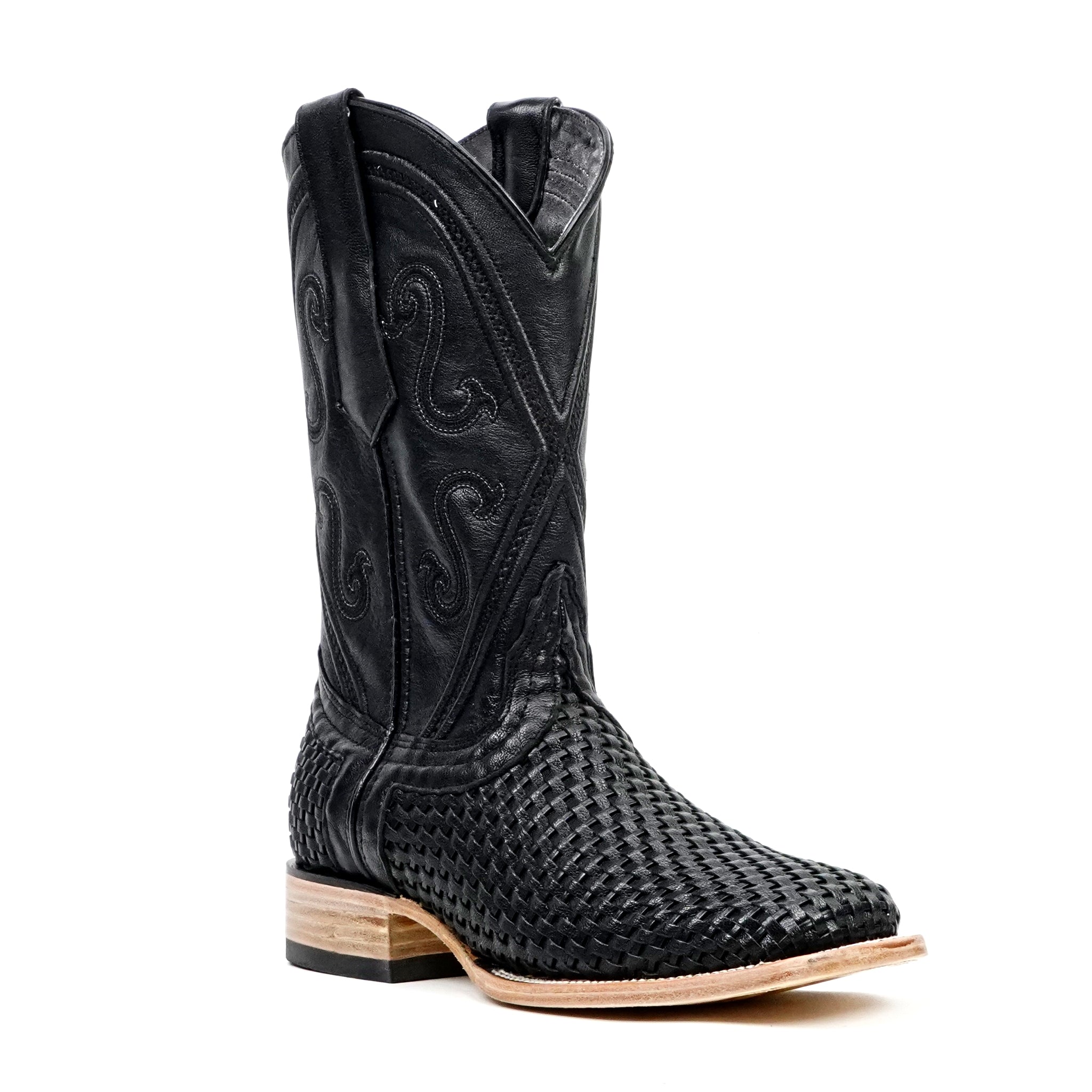 Rush Black Basketweave Boots - Square Toe (E633)