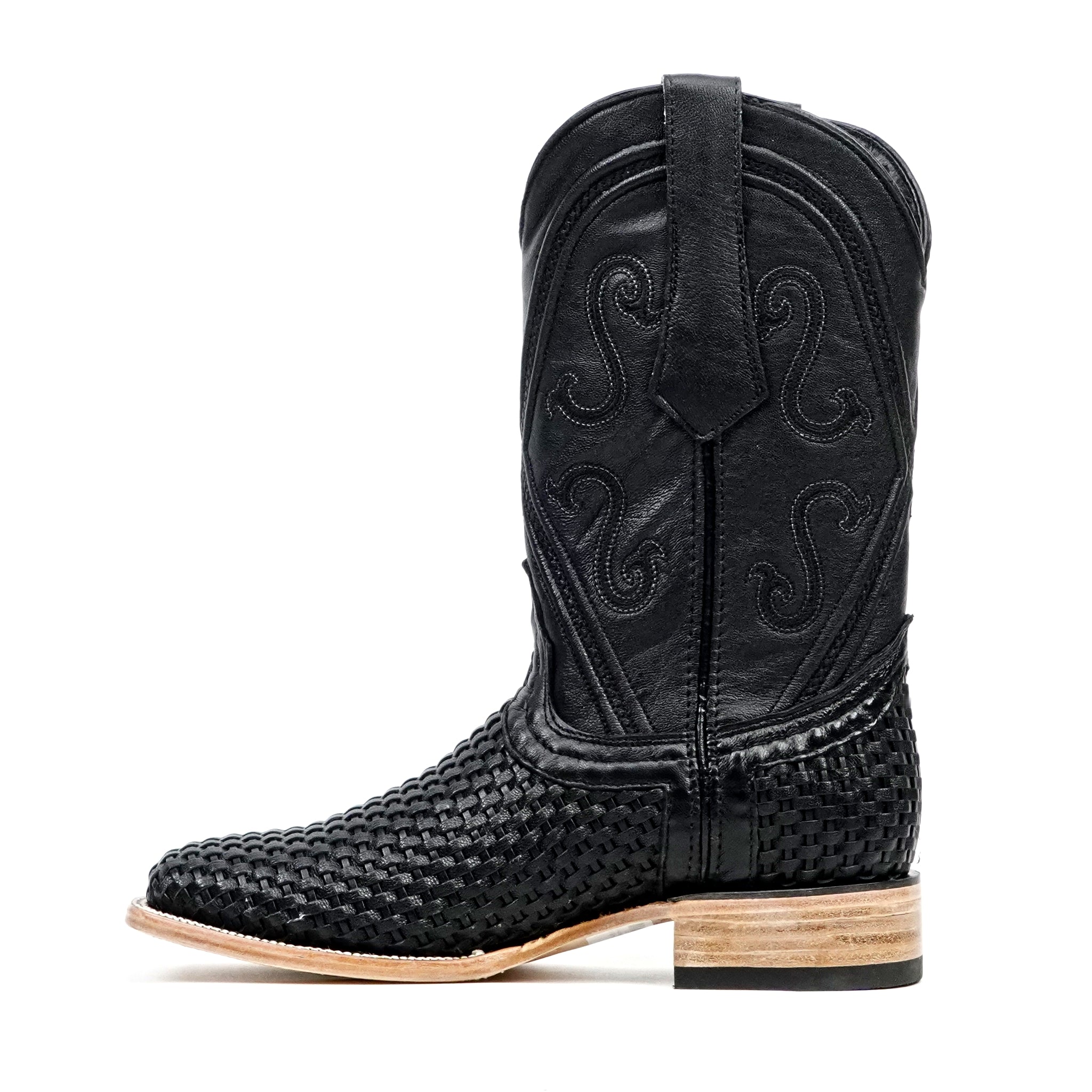 Rush Black Basketweave Boots - Square Toe (E633)