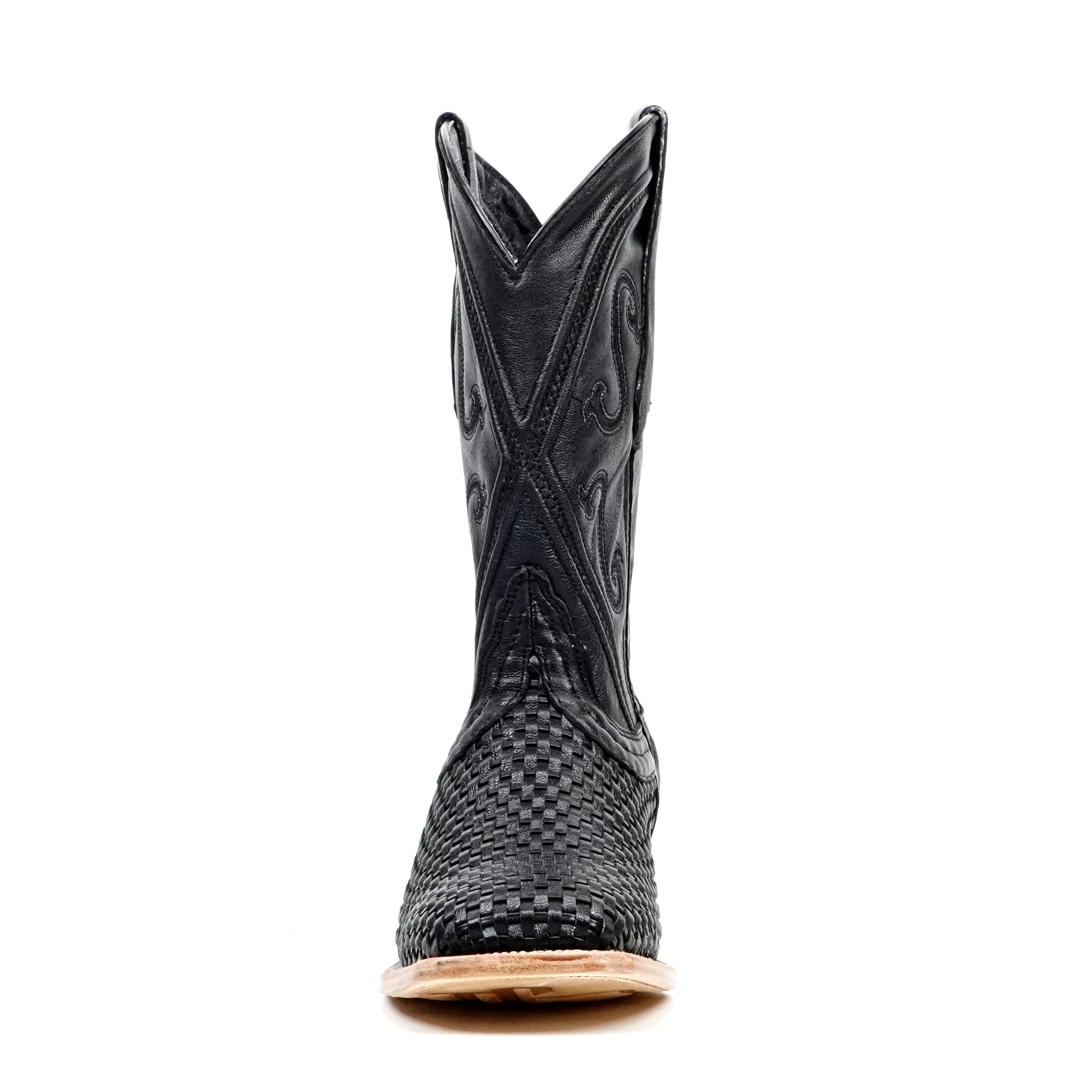 Rush Black Basketweave Boots - Square Toe (E633)