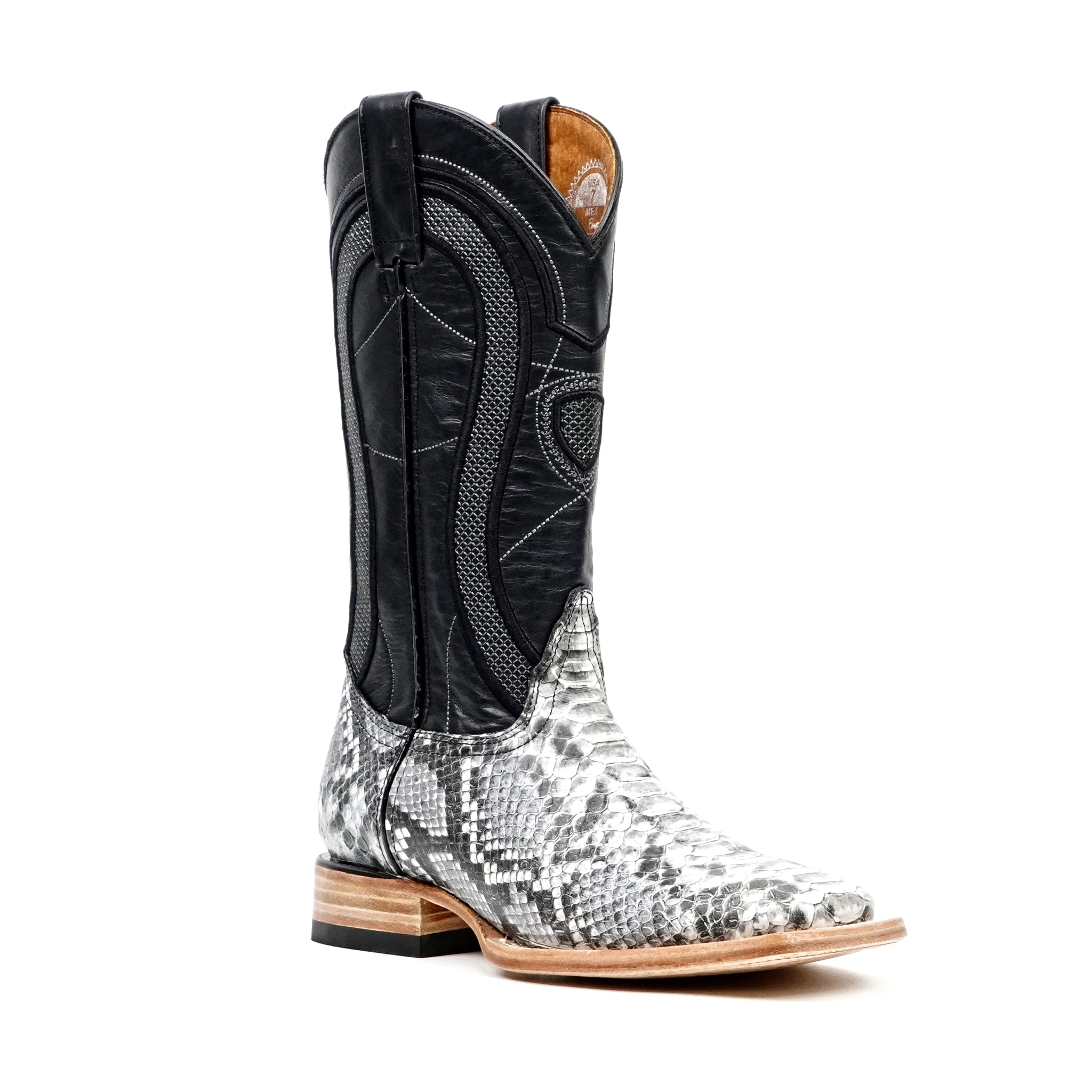 Python Natural Cowboy Boots - Embossed Leather - Square Toe (E913)