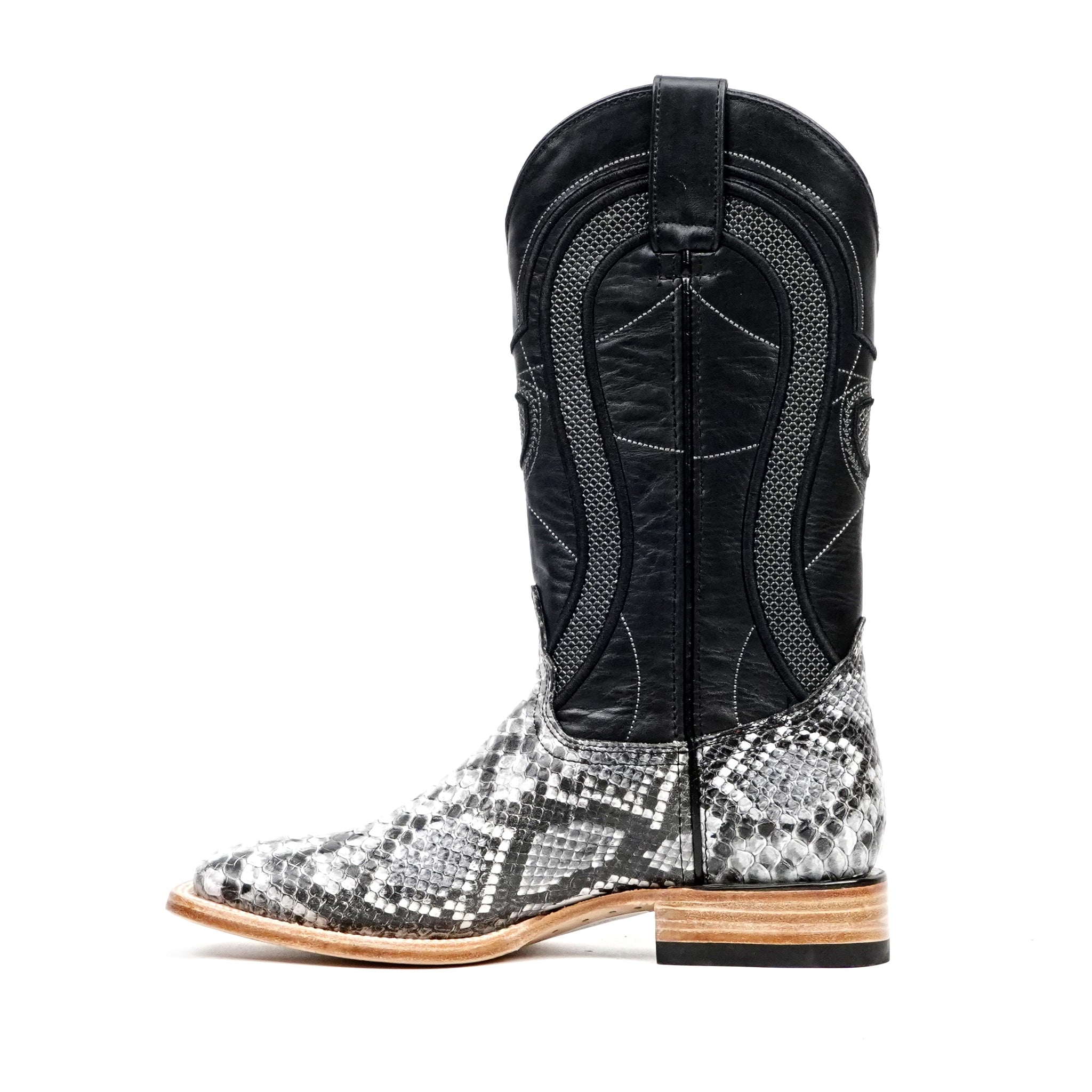 Python Natural Cowboy Boots - Embossed Leather - Square Toe (E913)