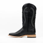 Python Black Boots - Embossed Leather - Square Toe (E913)