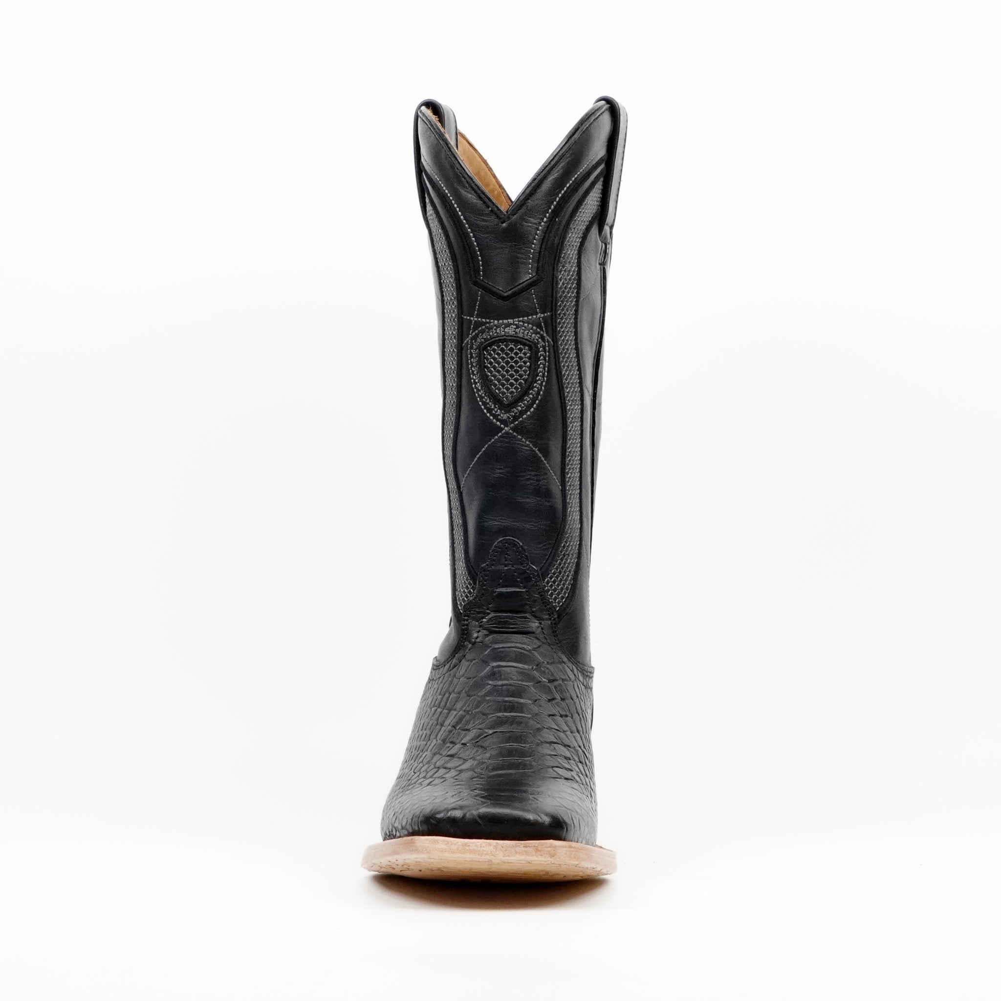 Python Black Boots - Embossed Leather - Square Toe (E913)