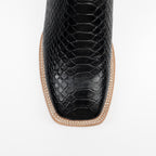 Python Black Boots - Embossed Leather - Square Toe (E913)