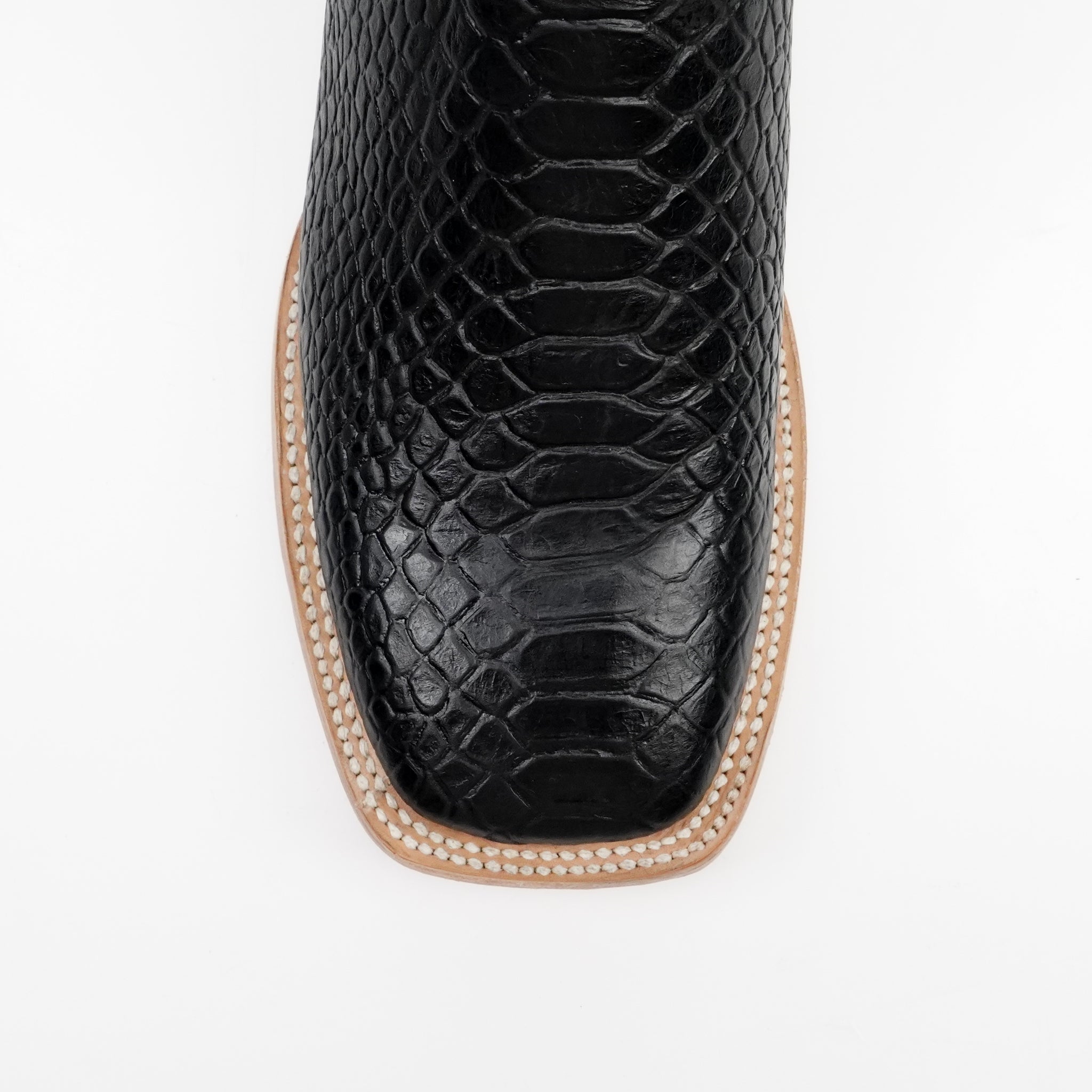 Python Black Boots - Embossed Leather - Square Toe (E913)
