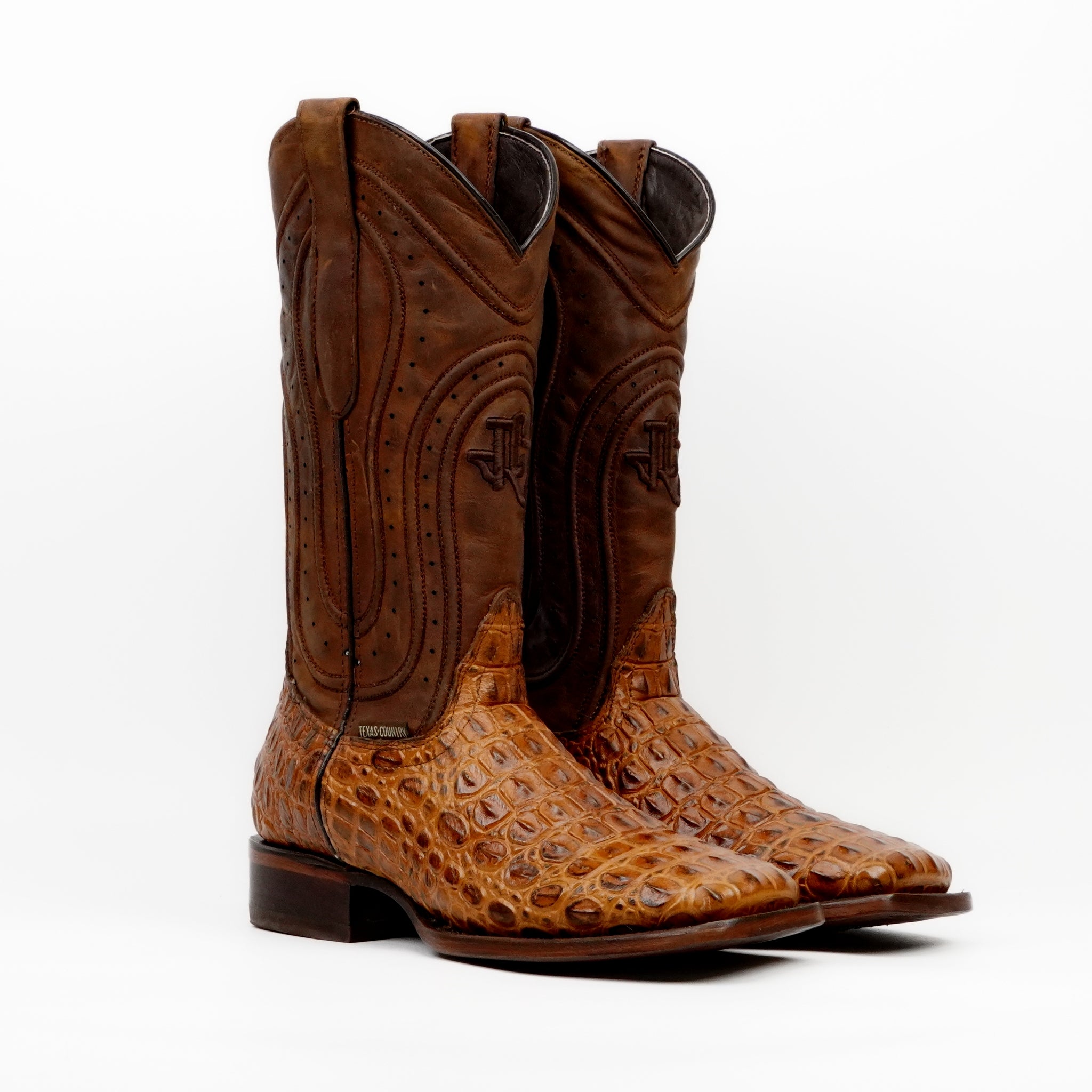 Alligator Hornback Brandy Boots - Embossed Leather - Square Toe (E930)