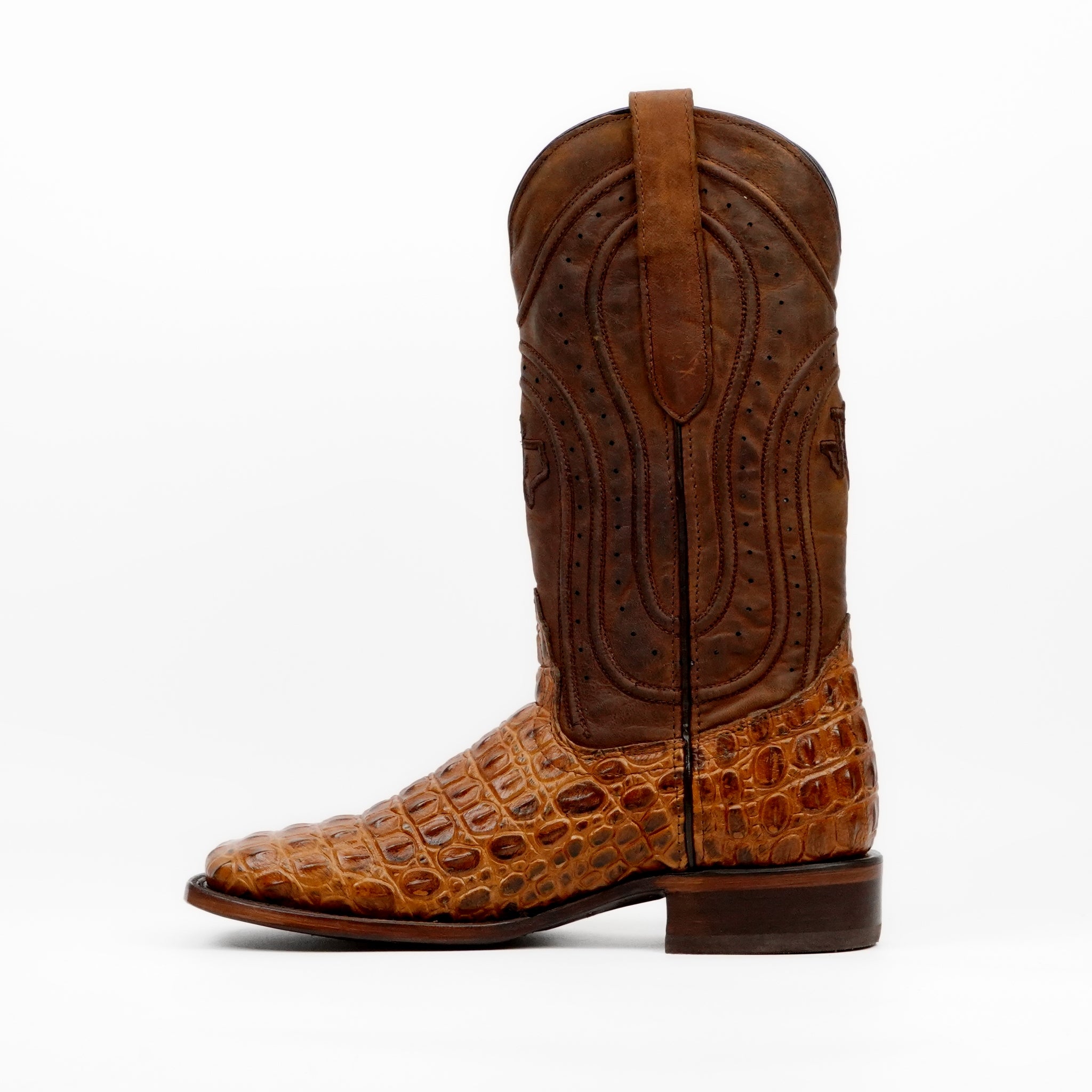 Alligator Hornback Brandy Boots - Embossed Leather - Square Toe (E930)