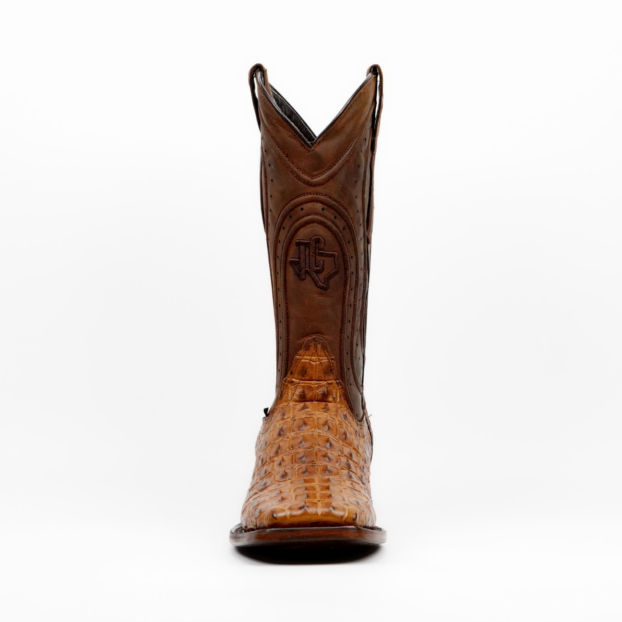 Alligator Hornback Brandy Boots - Embossed Leather - Square Toe (E930)