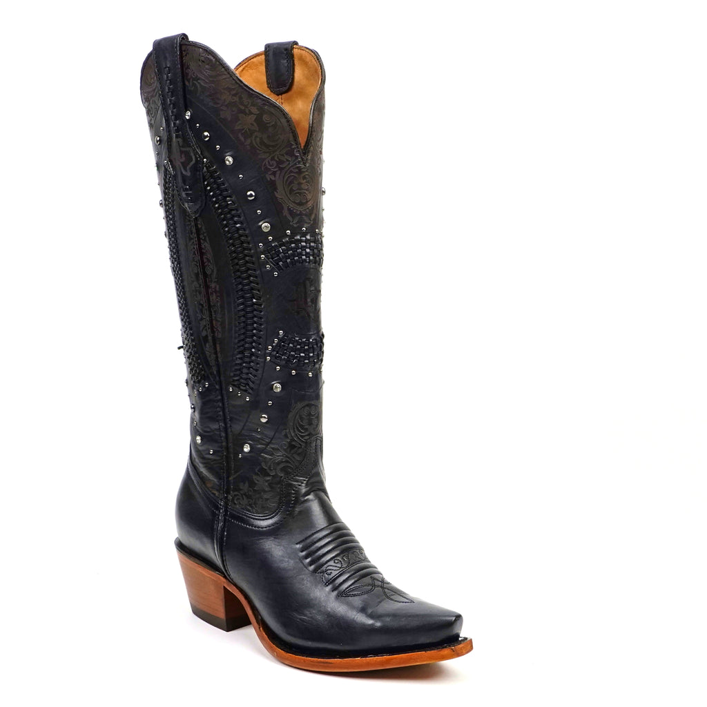 Priscila Cleyton Black Cowgirl Boots - Tall Shaft - Snip Toe (E871)