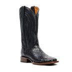 Snake Cowboy Boots- Black Embossed Leather - Square Toe (E947)