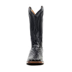 Snake Cowboy Boots- Black Embossed Leather - Square Toe (E947)