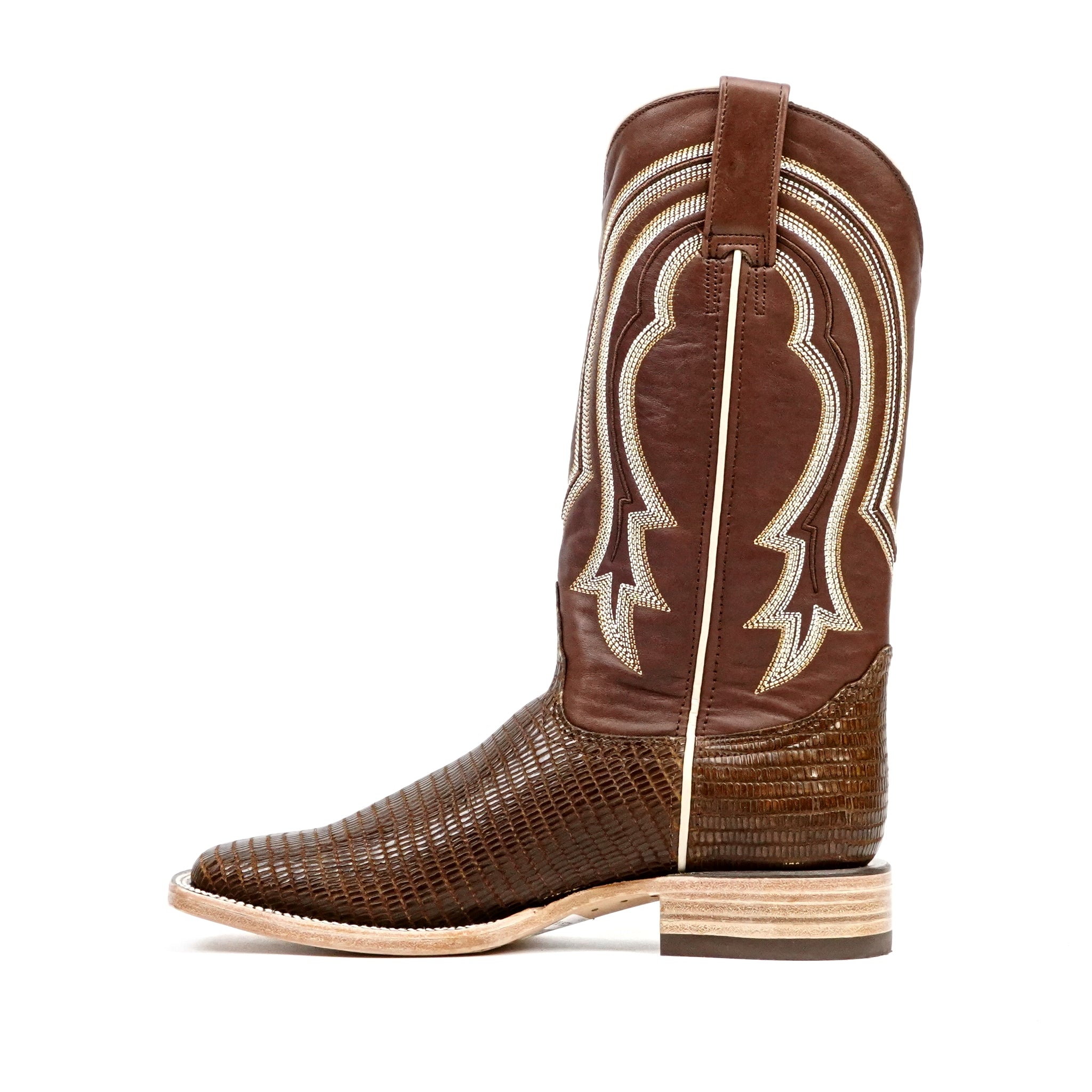 Lizard Cowboy Boots - Brown Embossed Leather - Square Toe (E949)