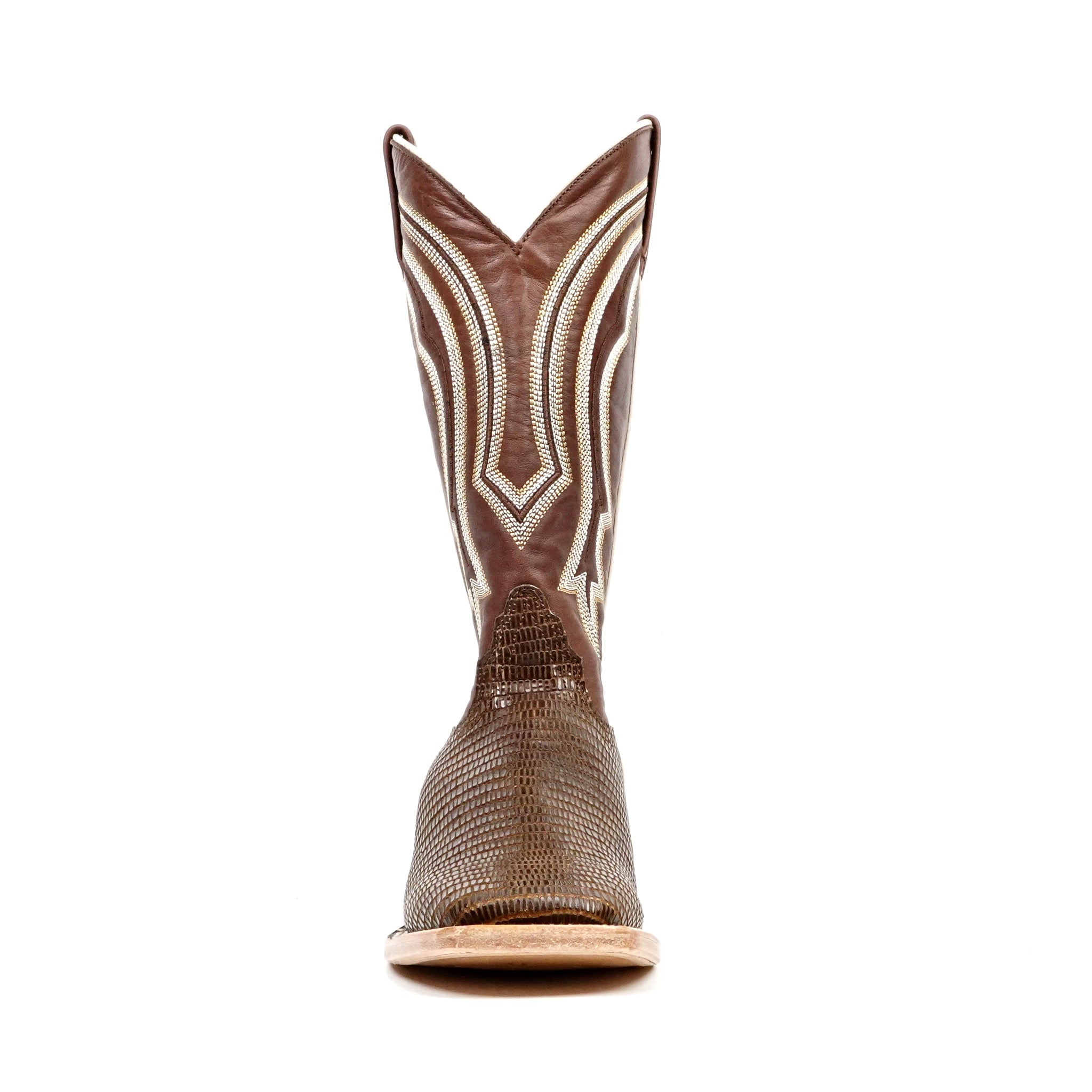 Lizard Cowboy Boots - Brown Embossed Leather - Square Toe (E949)