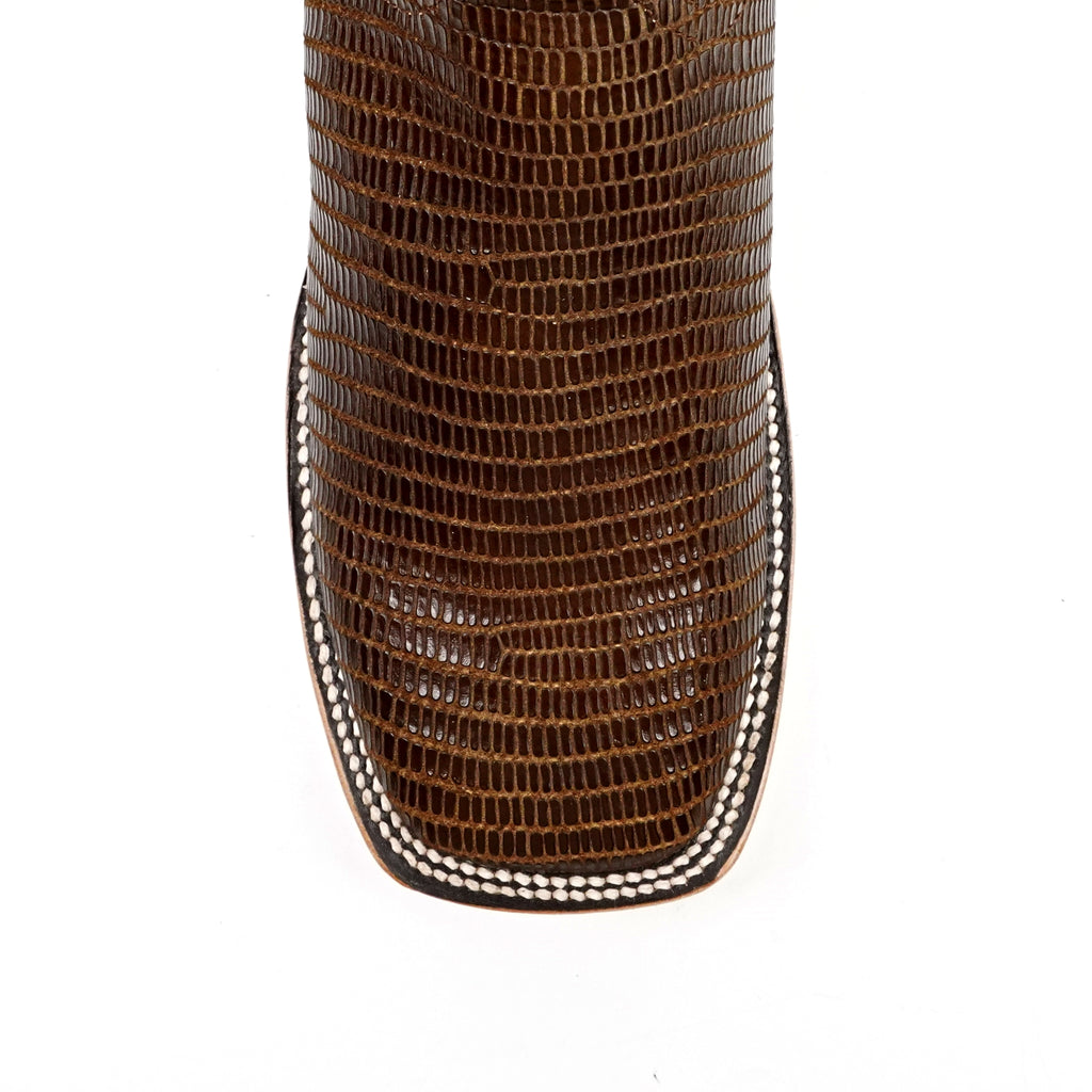 Lizard Cowboy Boots - Brown Embossed Leather - Square Toe (E949)