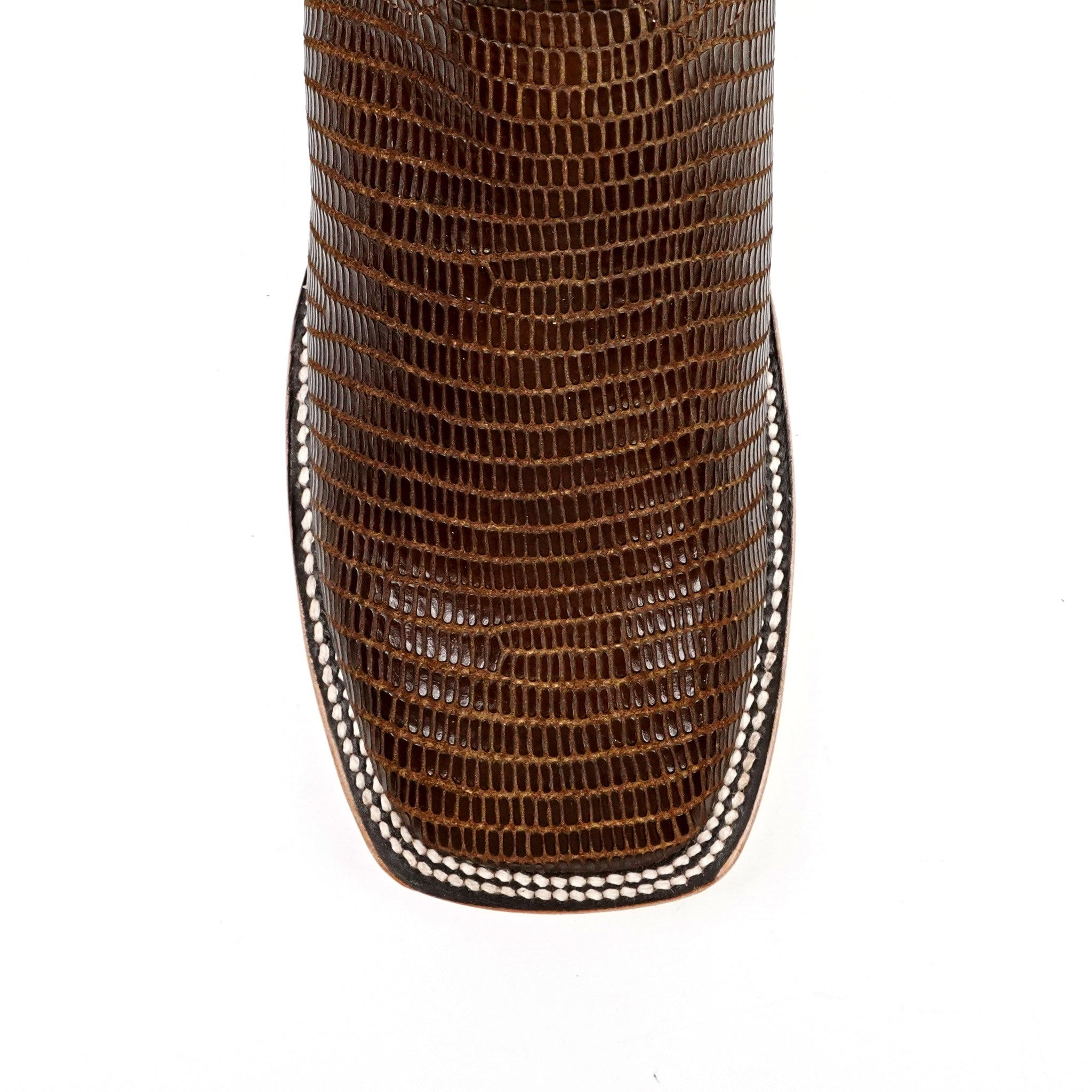 Lizard Cowboy Boots - Brown Embossed Leather - Square Toe (E949)
