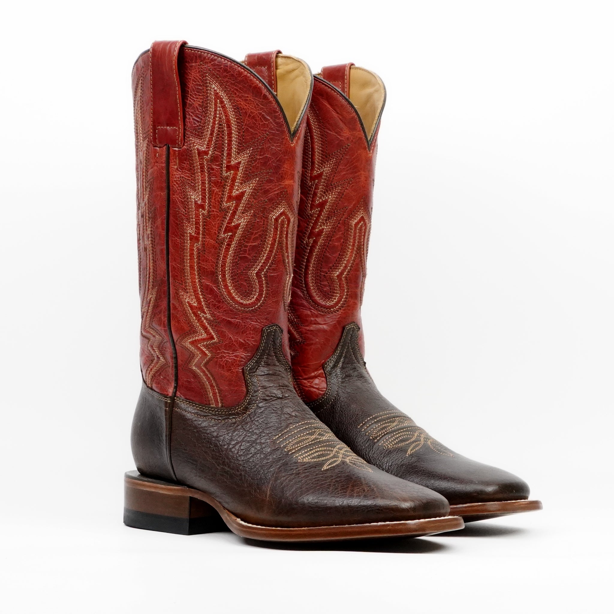 Shrunken Calf Brown Cowboy Boots - Square Toe (E083)