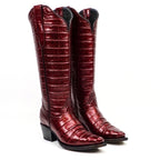 Embossed Alligator Wine Cowgirl Boots - Tall Shaft - Snip Toe (E874)