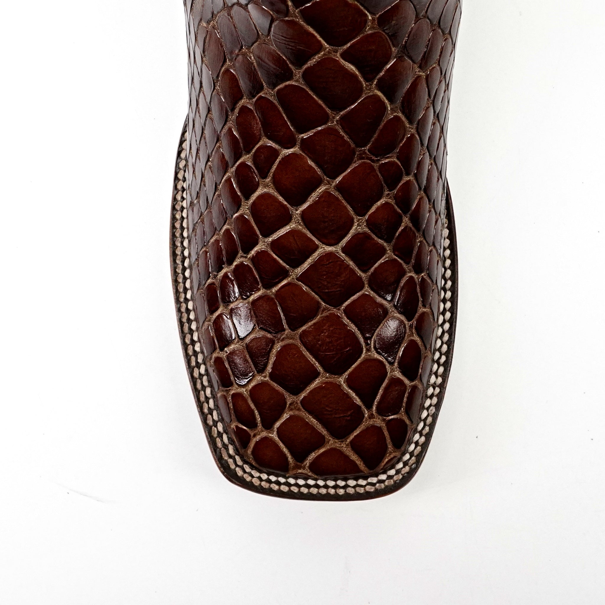 Cognac Snake Ankle Boots - Embossed Leather - Square Toe (E955)