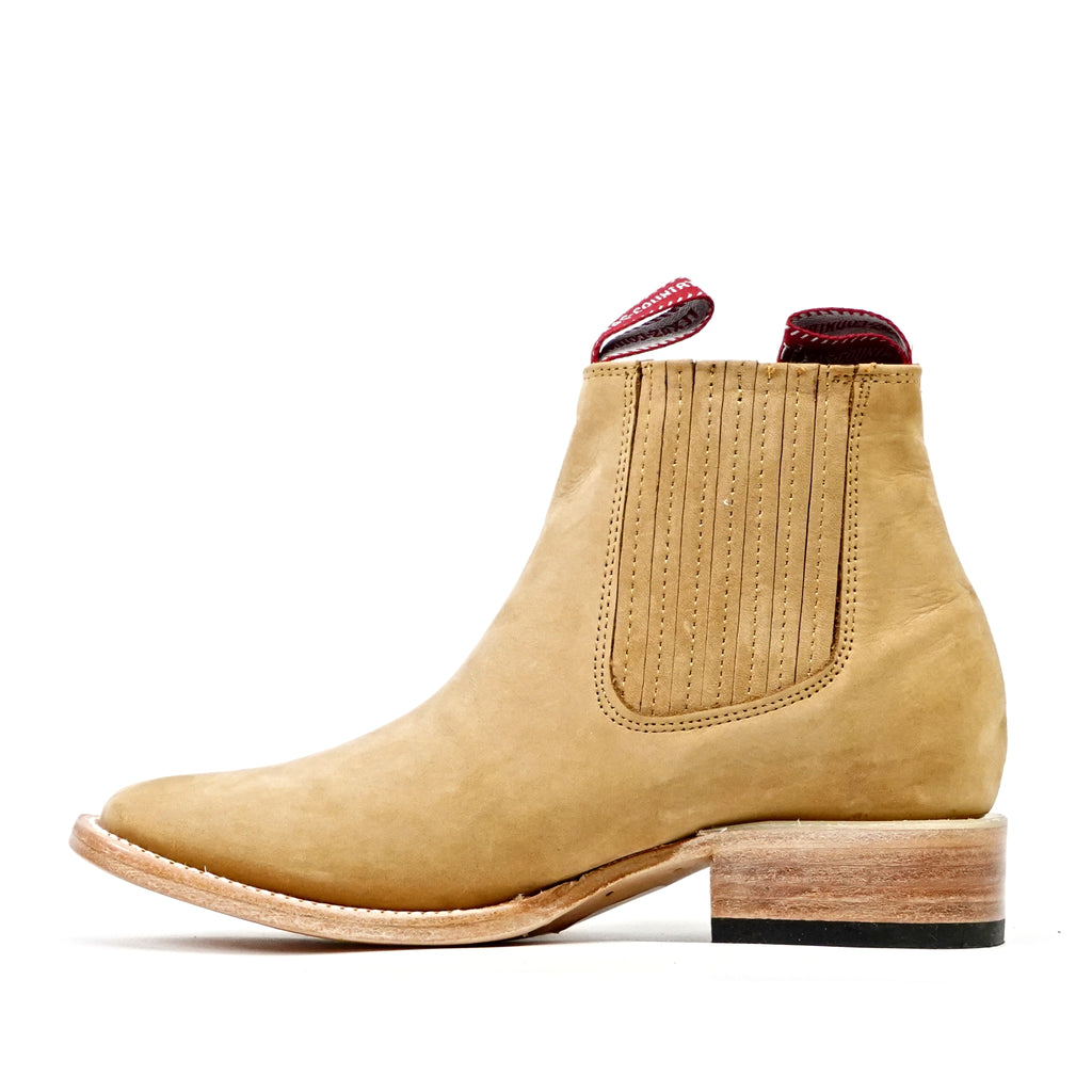 Nubuck Tan Ankle Boots - Square Toe (E1200)