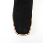 Suede Nubuck Black Ankle Boots - Square Toe (E1200)