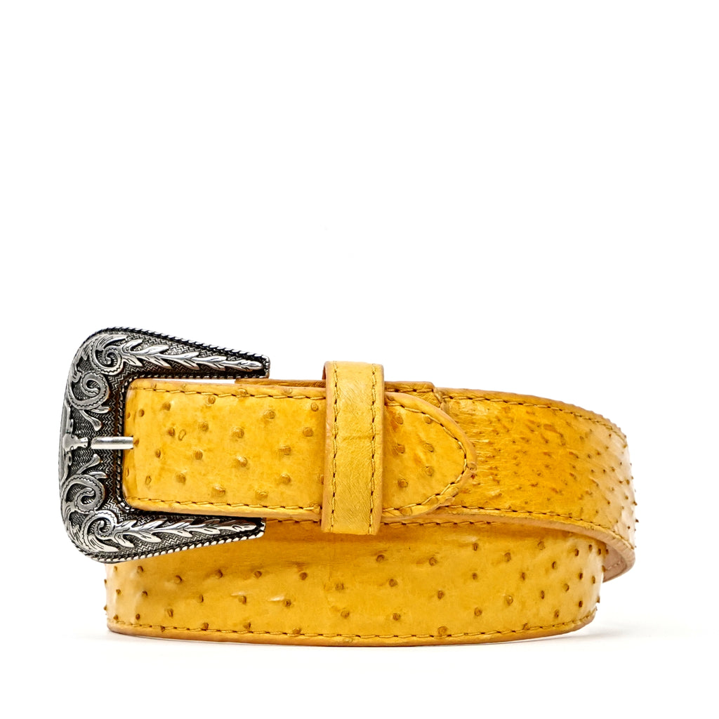 Cinturón exótico de avestruz acolchado - Amarillo (C-028)