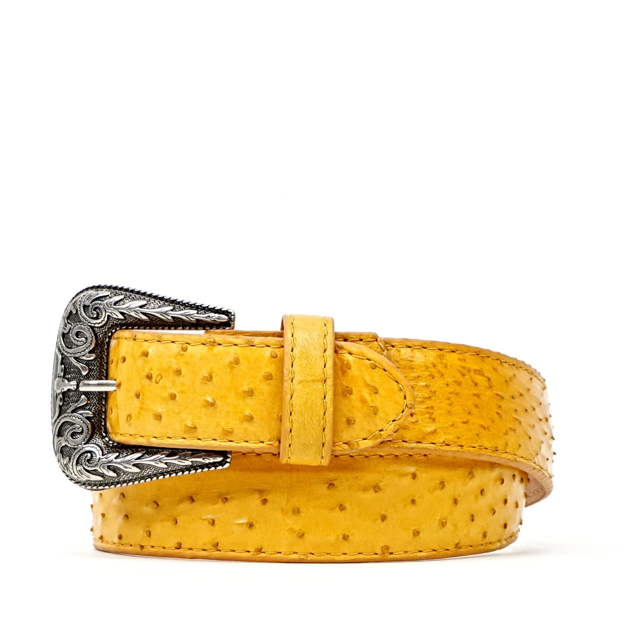 Cinturón exótico de avestruz acolchado - Amarillo (C-028)