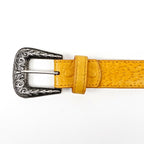 Cinturón exótico de avestruz acolchado - Amarillo (C-028)
