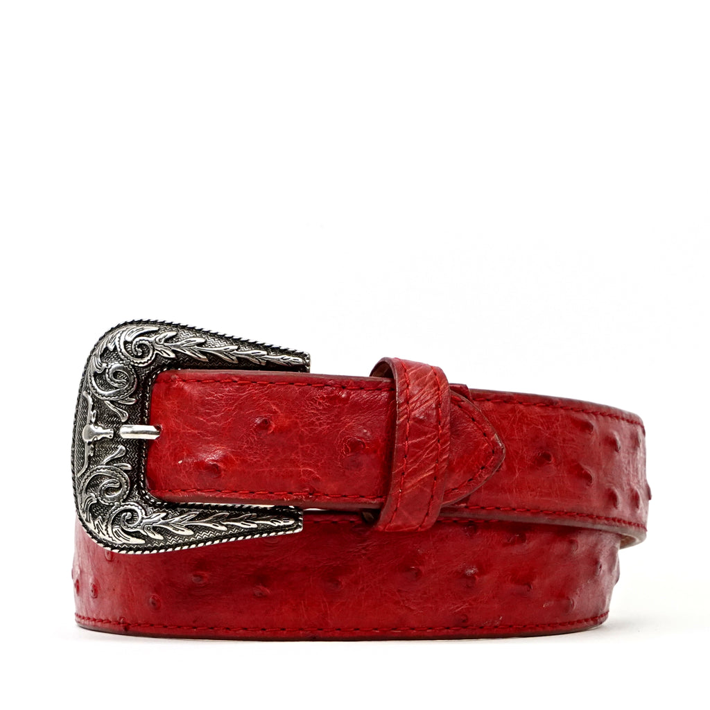 Cinturón de avestruz exótico Full Quilt - Rojo (C-028)