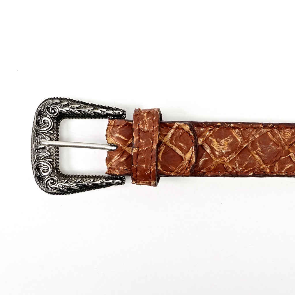 Cinturón exótico de pirarucú acolchado completo - Pecan (C-028)