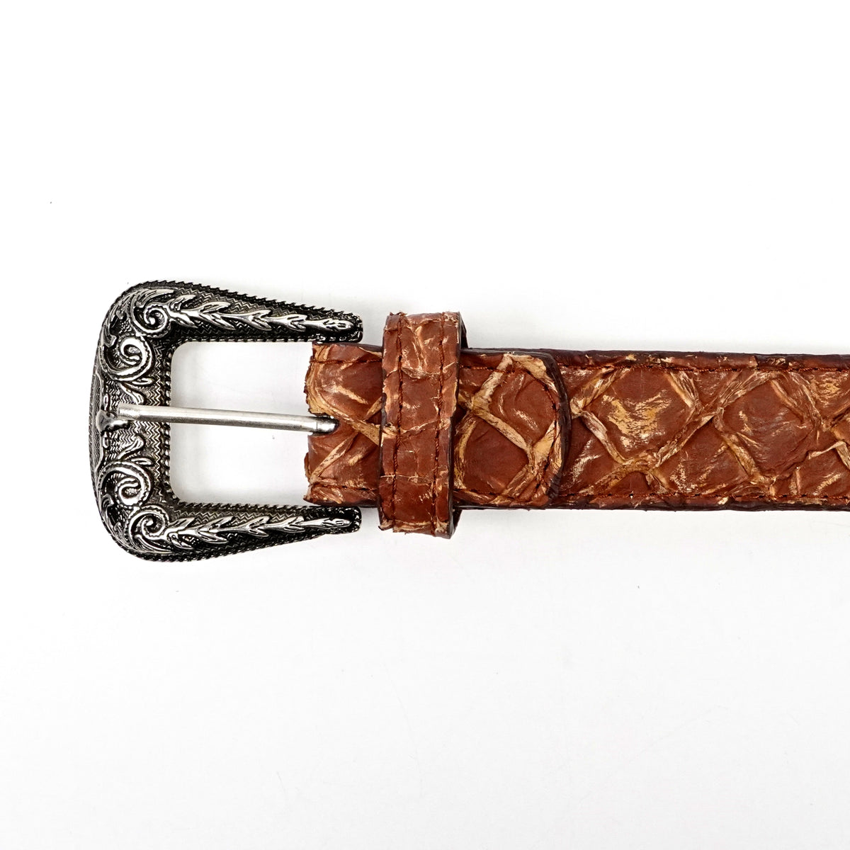 Cinturón exótico de pirarucú acolchado completo - Pecan (C-028)