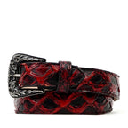 Cinturón de Pirarucú Exótico con Acolchado Completo - Rojo/Negro (C-028)