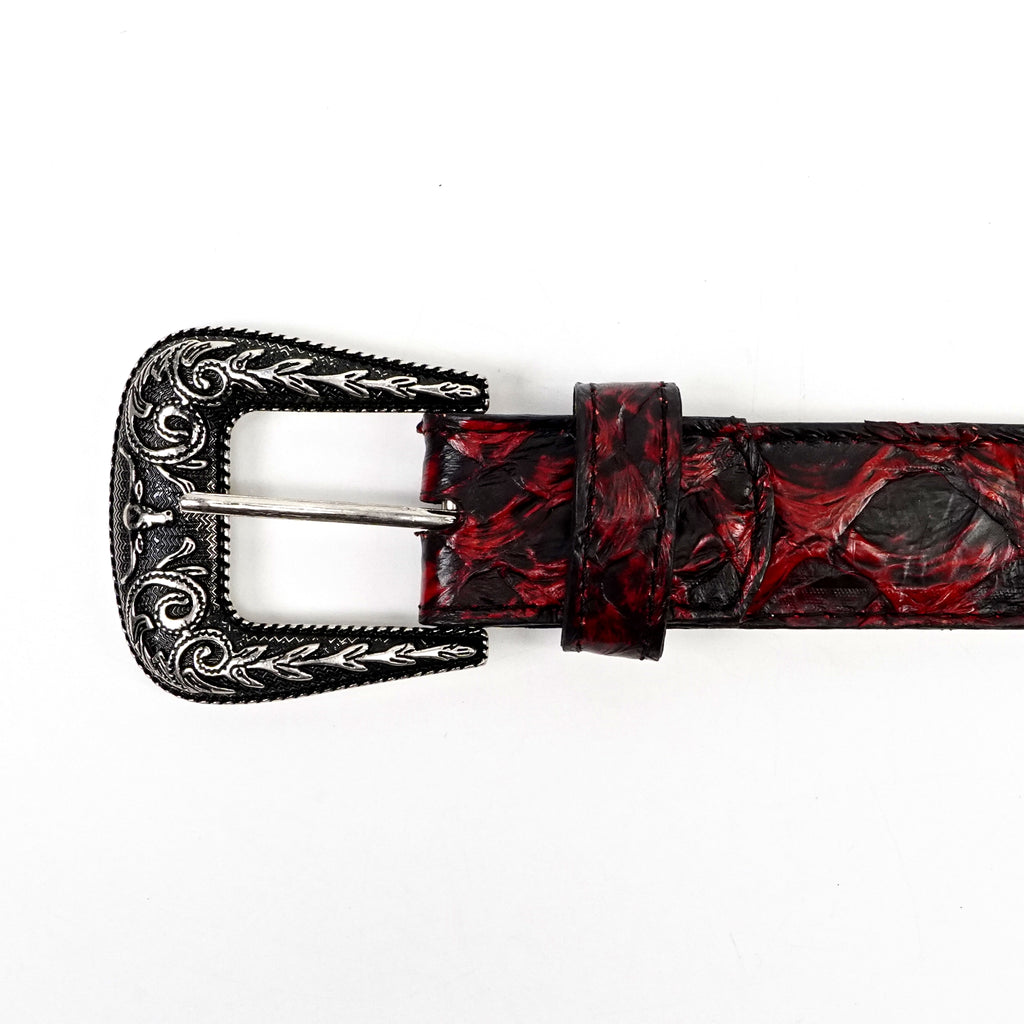 Cinturón de Pirarucú Exótico con Acolchado Completo - Rojo/Negro (C-028)