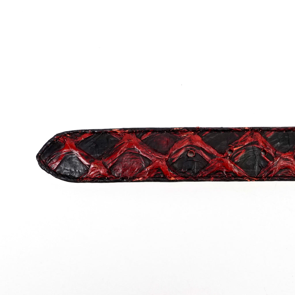 Cinturón de Pirarucú Exótico con Acolchado Completo - Rojo/Negro (C-028)