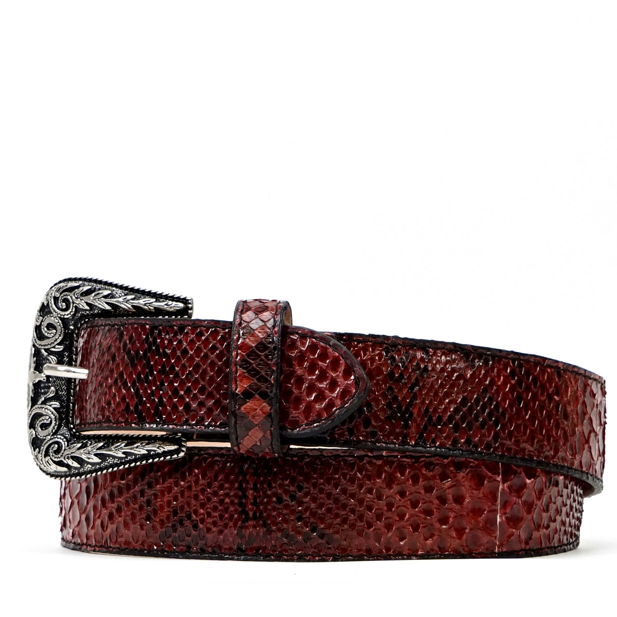 Cinturón exótico de pitón de piel entera - Rojo (C-028)