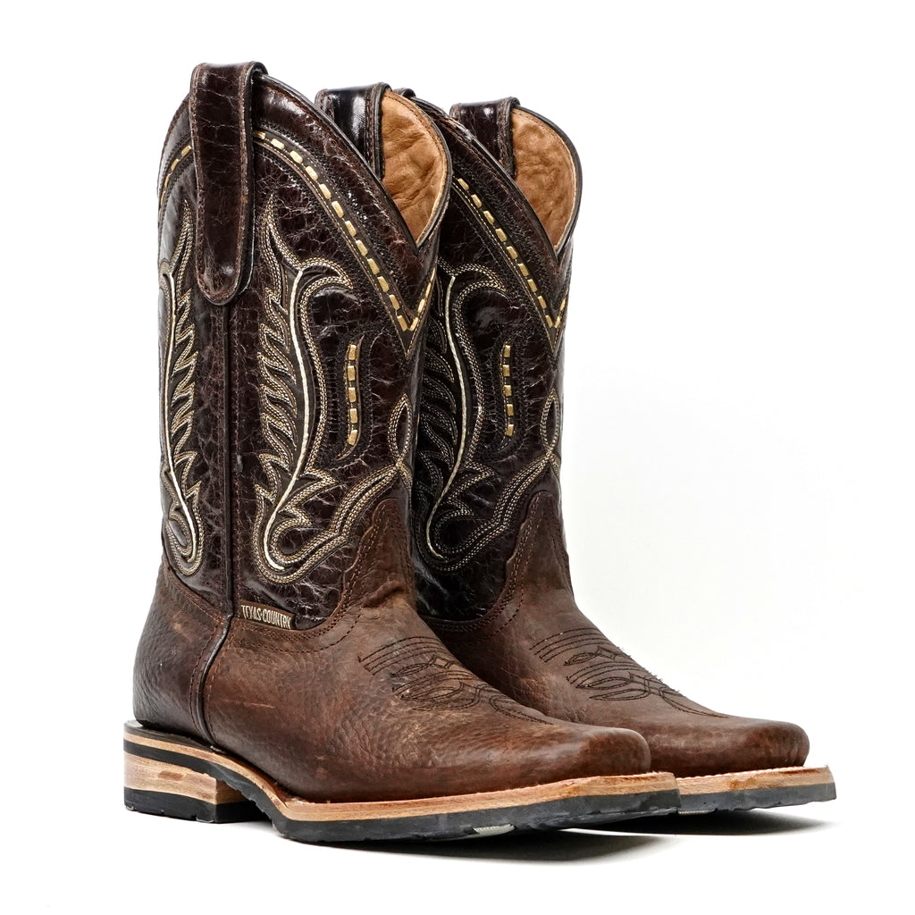 Cheyenne Choco Leather Boots (Youth) - Slip-Resistant Sole - Rodeo Toe (E28)