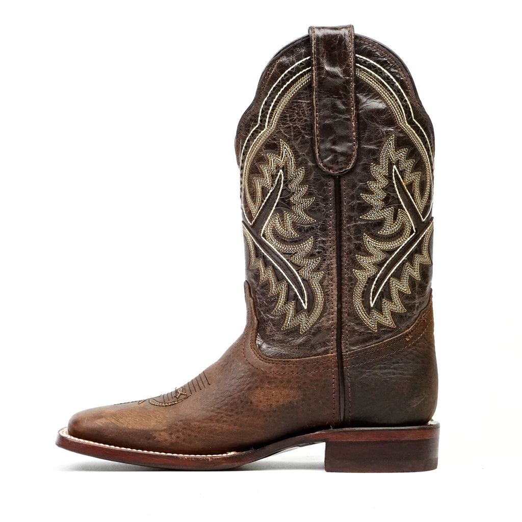Cheyenne Choco Leather Boots (Youth) - Square Toe (E29)