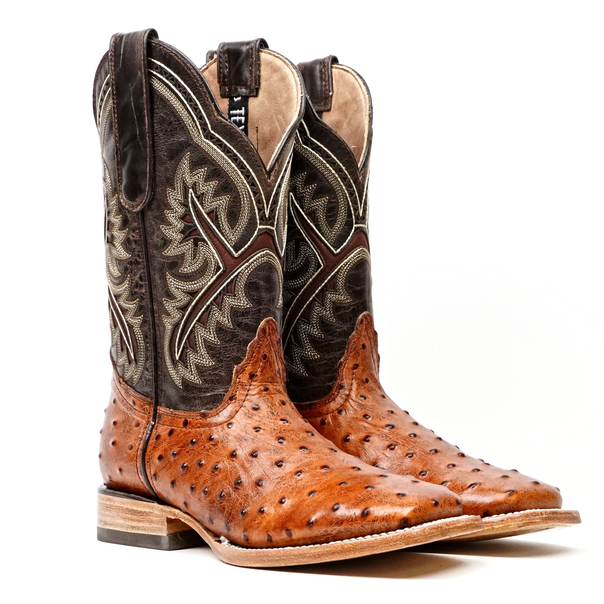 Ostrich Cognac Boots (Youth) - Square Toe (E424)