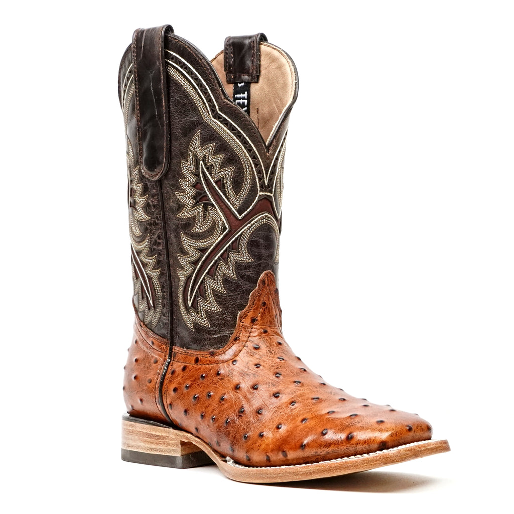 Ostrich Cognac Boots (Youth) - Square Toe (E424)