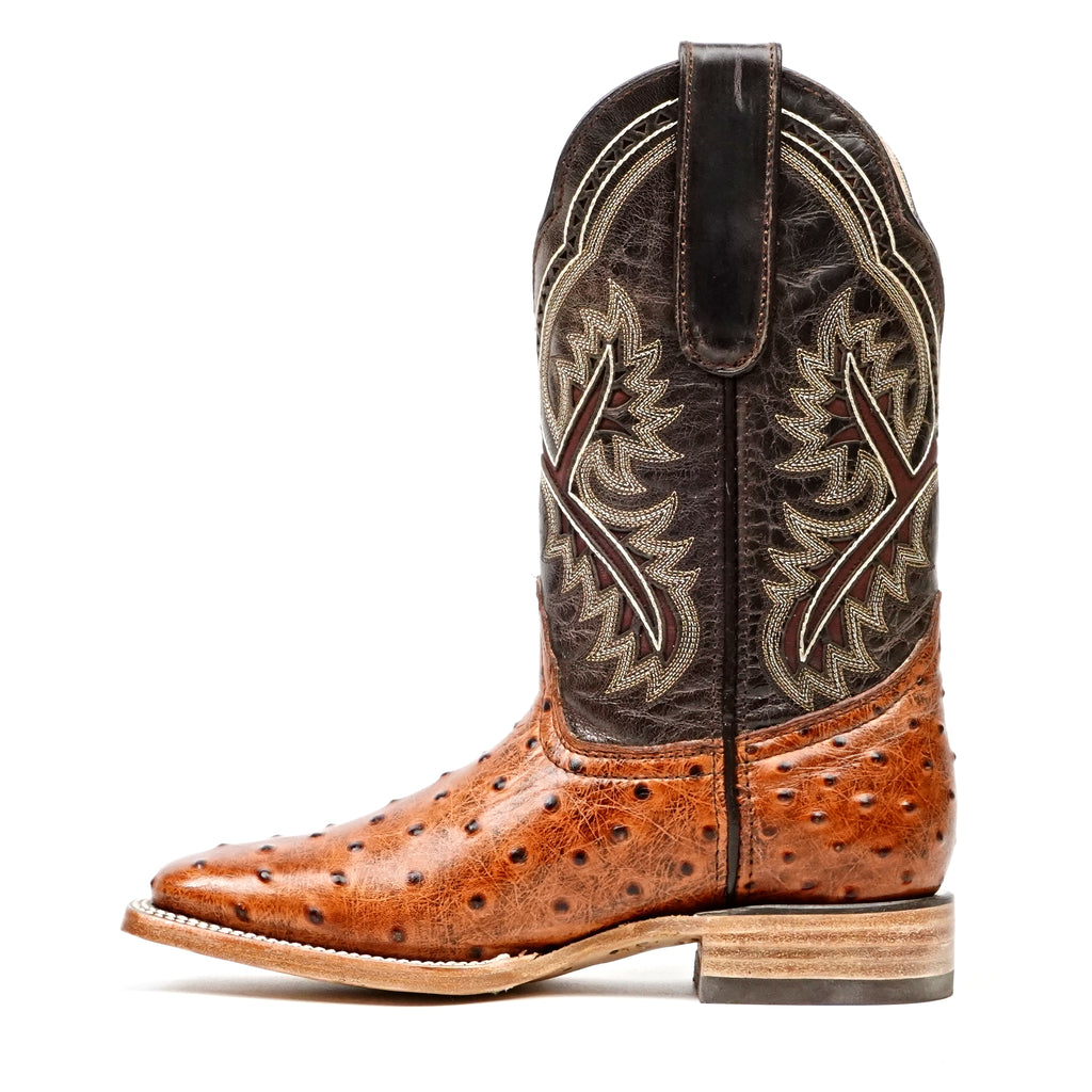 Ostrich Cognac Boots (Youth) - Square Toe (E424)