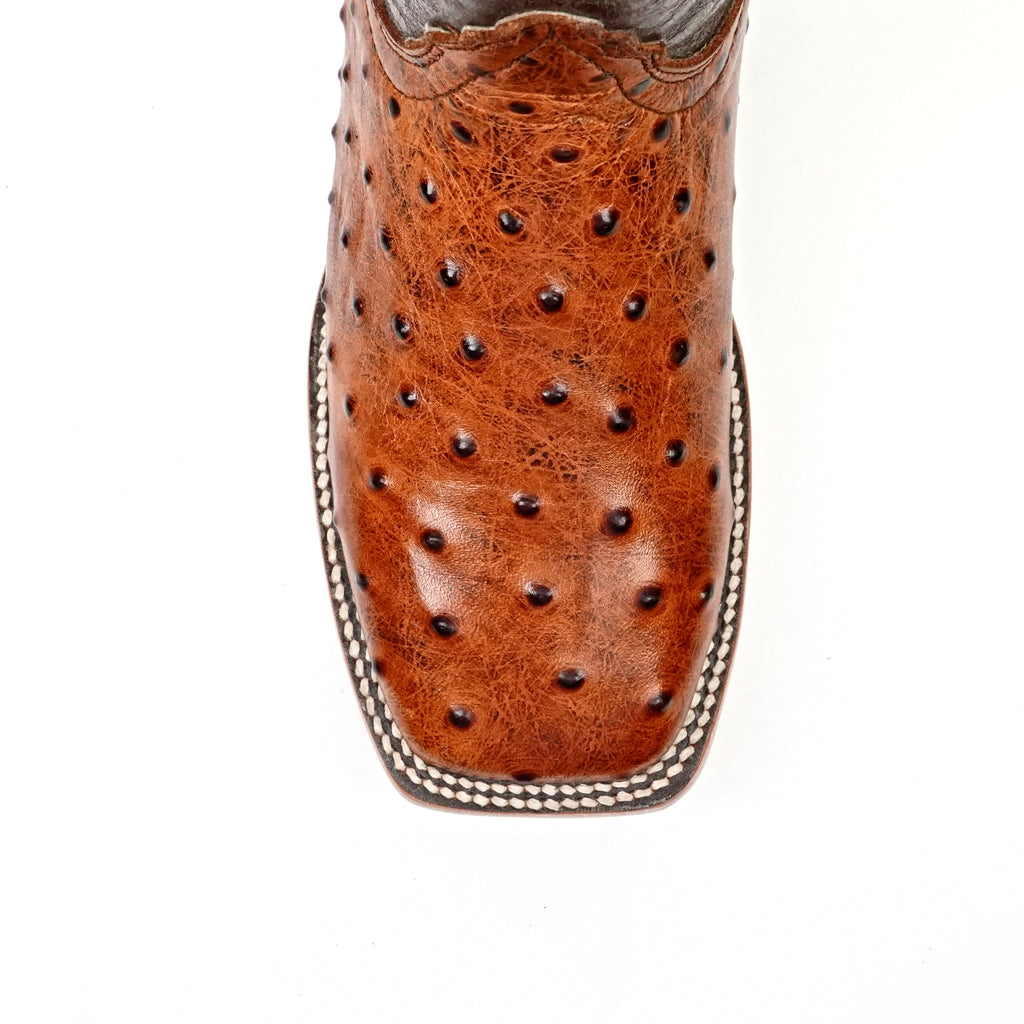 Ostrich Cognac Boots (Youth) - Square Toe (E424)