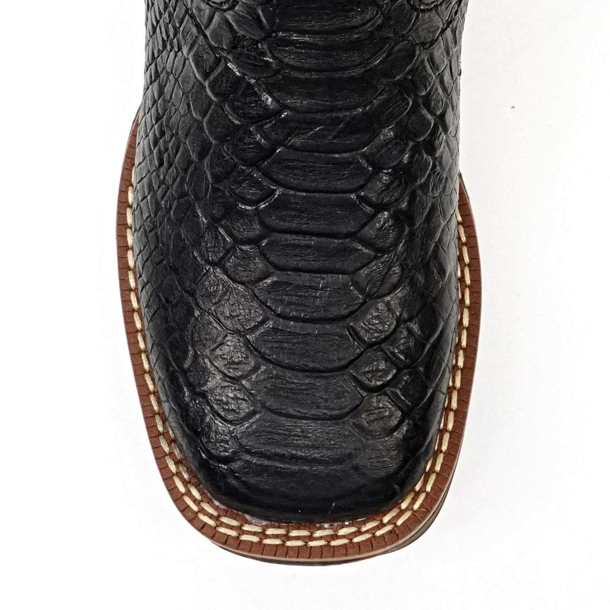 Kids Python Black Boots - Embossed Leather - Square Toe