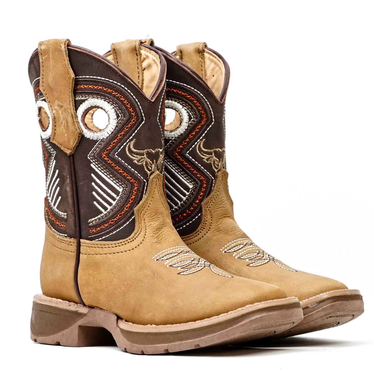 Kids Tan Roughout Boots - Double-Density Sole - Square Toe&nbsp;