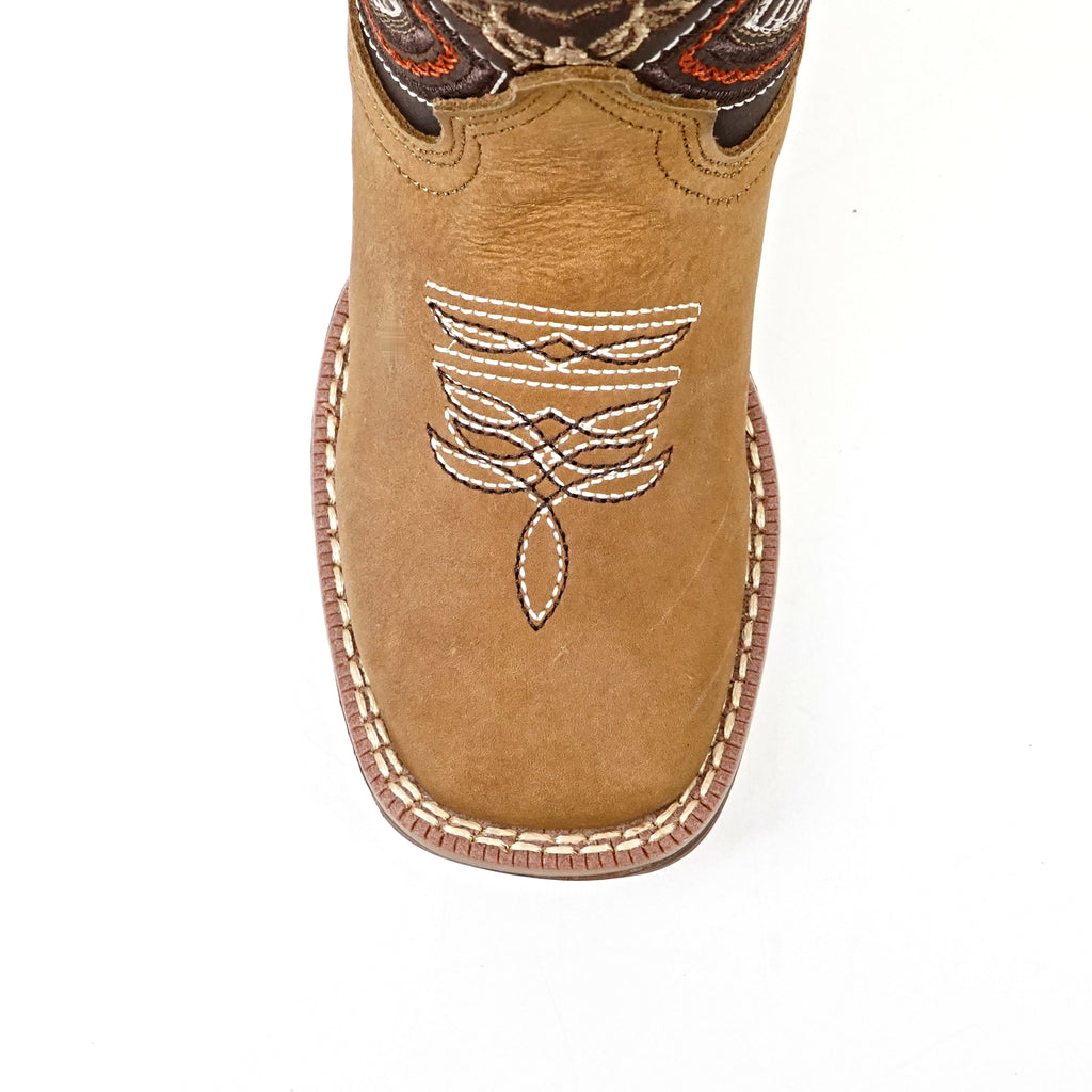 Kids Tan Roughout Boots - Double-Density Sole - Square Toe&nbsp;