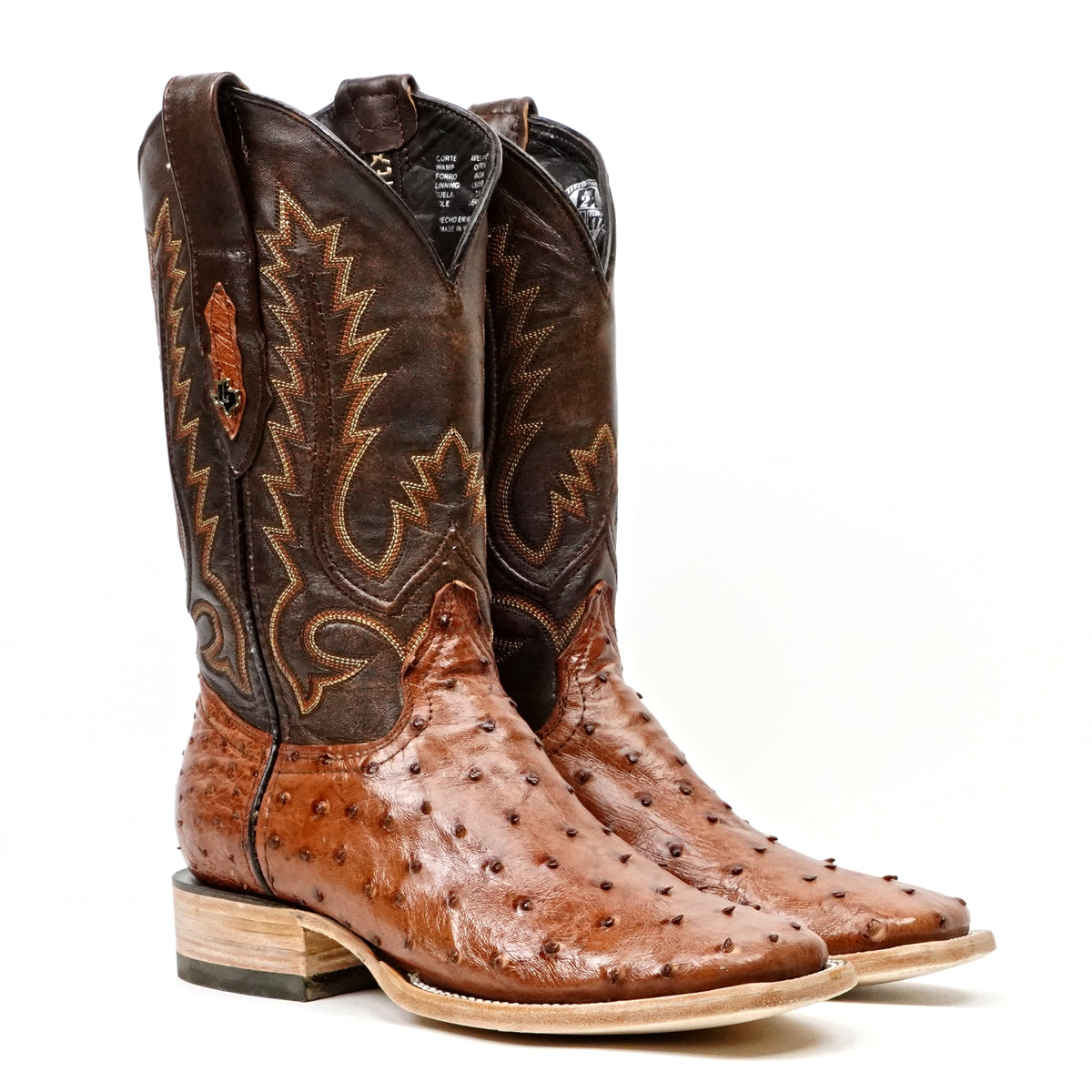 Austin Ostrich Boots - Brandy - Punta Cuadrada (AV20)
