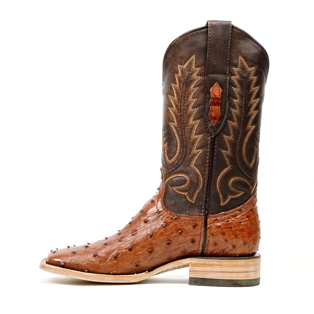 Austin Ostrich Boots - Brandy - Punta Cuadrada (AV20)