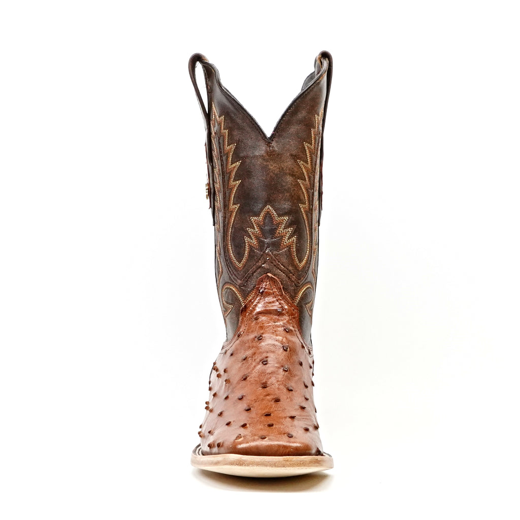 Austin Ostrich Boots - Brandy - Punta Cuadrada (AV20)